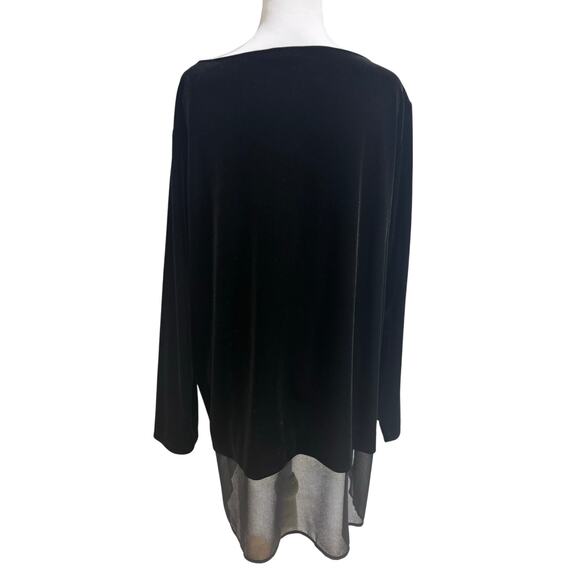 Chico’s Travelers Velvet Tunic Top Black Sheer Hem Size 3 (16/18) Long Sleeve - Picture 3 of 10